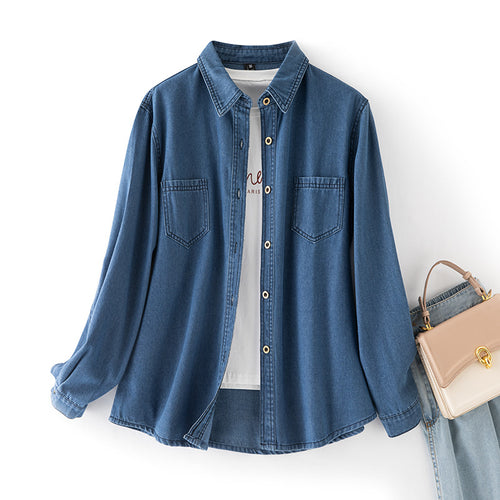 Damen Trendige Denim-Hemdjacke Drune