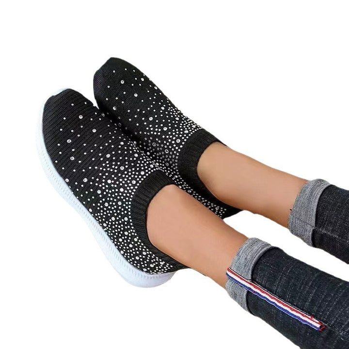 Damen nan gestrickte Slipper-Sneaker mit Strassbesatz und elastischem Einstieg Drune