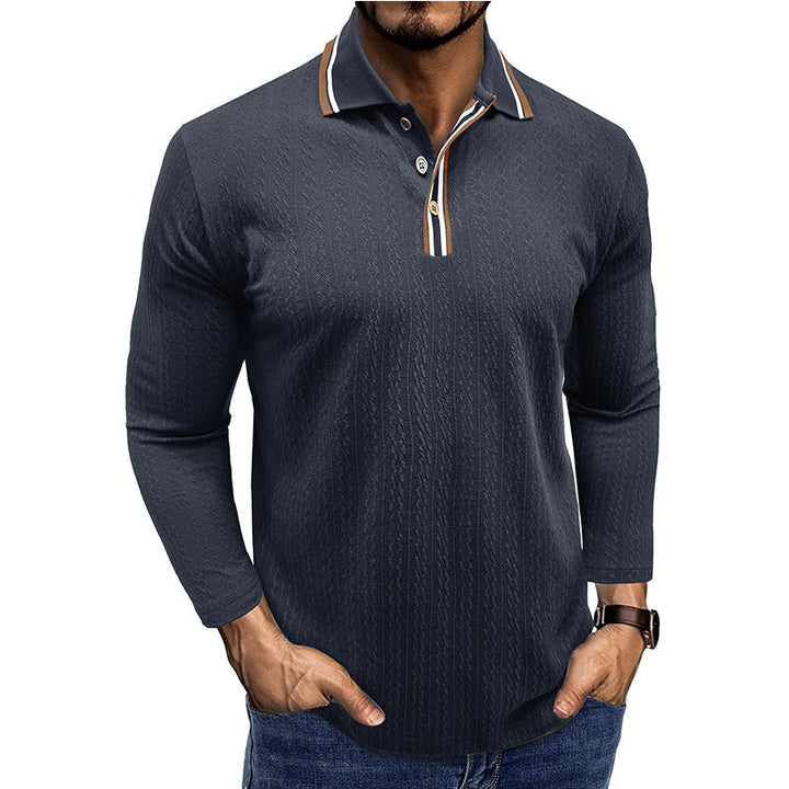 Drune | Polo Shirt Taillierte Passform Lange Ärmel Gestreifter Kragen Strick Textur