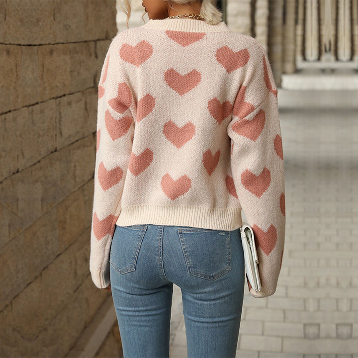 Damen Kuscheliger Strickpullover mit Herzmotiv Drune