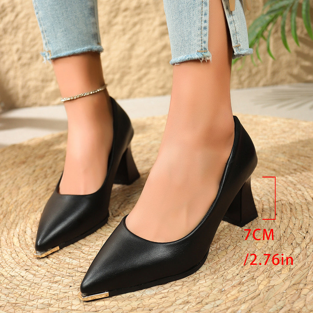 Damen Spitz zulaufende Pumps mit skulpturiertem Blockabsatz und Metallkappe Drune
