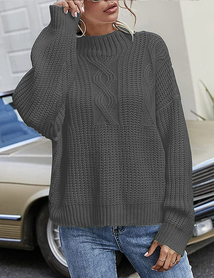 Damen Grobstrickpullover mit Zopfdesign und hohem Stehkragen Drune