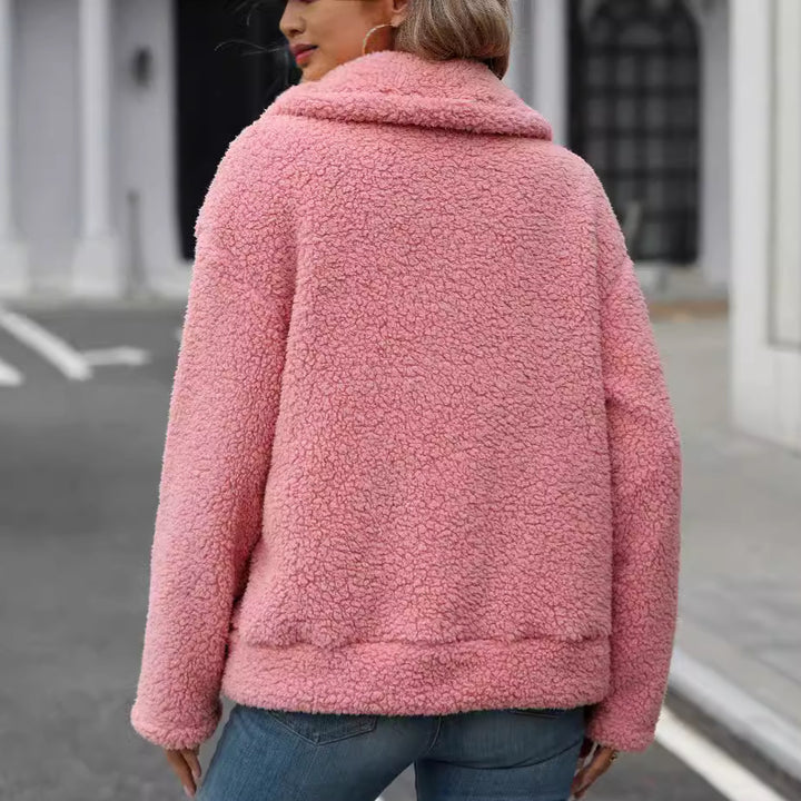 Damen Kuscheljacke mit großen Vordertaschen und Reißverschluss Drune