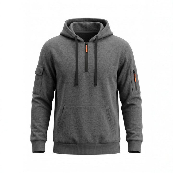 Herren Kapuzenpullover mit halbem Reißverschluss und Utility-Ärmeltasche Drune