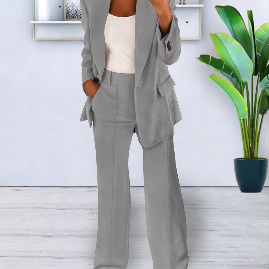 Damen Zweiteiliges Business-Casual Tailoring-Set mit Longline-Blazer und weitem Bundfalten-Hosenbein Drune