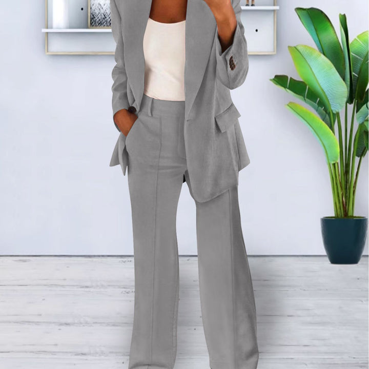 Damen Zweiteiliges Business-Casual Tailoring-Set mit Longline-Blazer und weitem Bundfalten-Hosenbein Drune