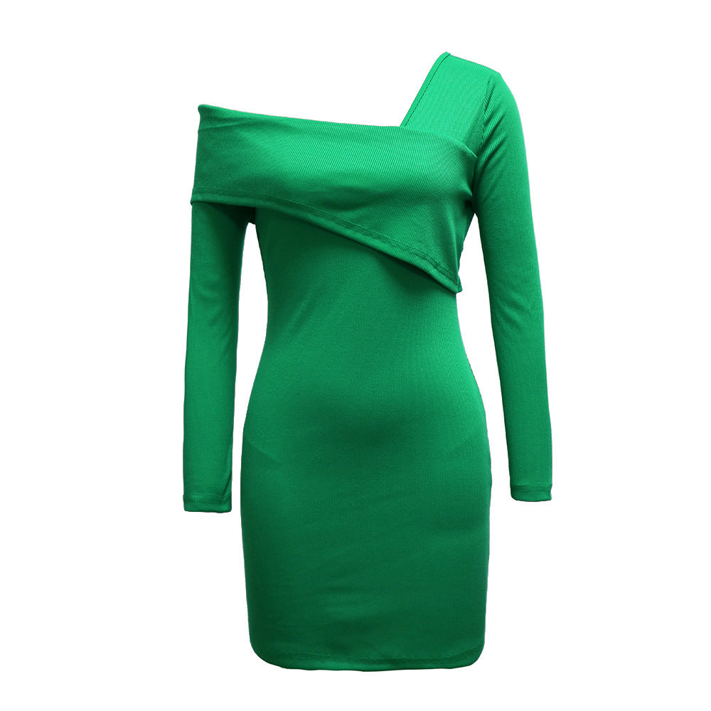 Damen Einseitiges Mini-Kleid mit asymmetrischem Ausschnitt und langen Ärmeln Drune