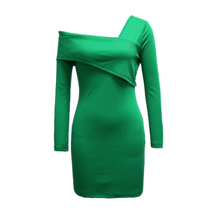 Damen Einseitiges Mini-Kleid mit asymmetrischem Ausschnitt und langen Ärmeln Drune