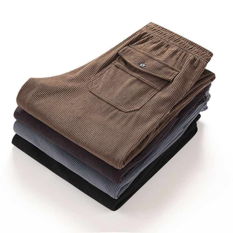 Herren Geradlinige Rib-Struktur Lounge-Hose mit Elastikbund und Klappentasche Drune