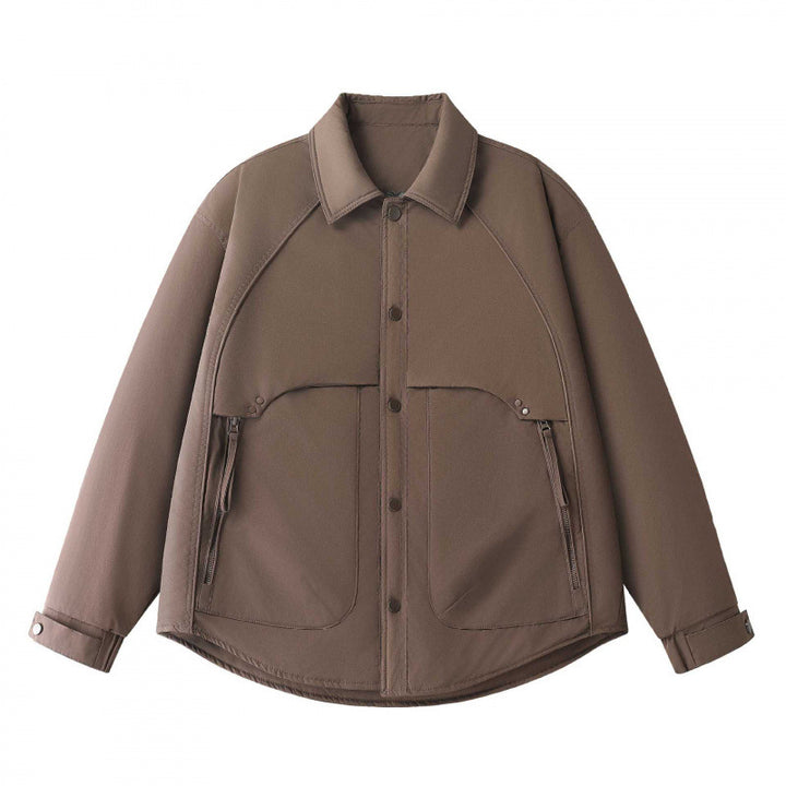 Herren Gepolsterte Hemdjacke mit abgerundetem Saum, Reißverschluss-Taschen und Druckknopf-Leiste Drune