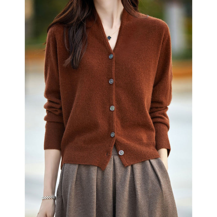 Damen Langarmstrickjacke aus weichem Material mit elegantem V-Ausschnitt Drune