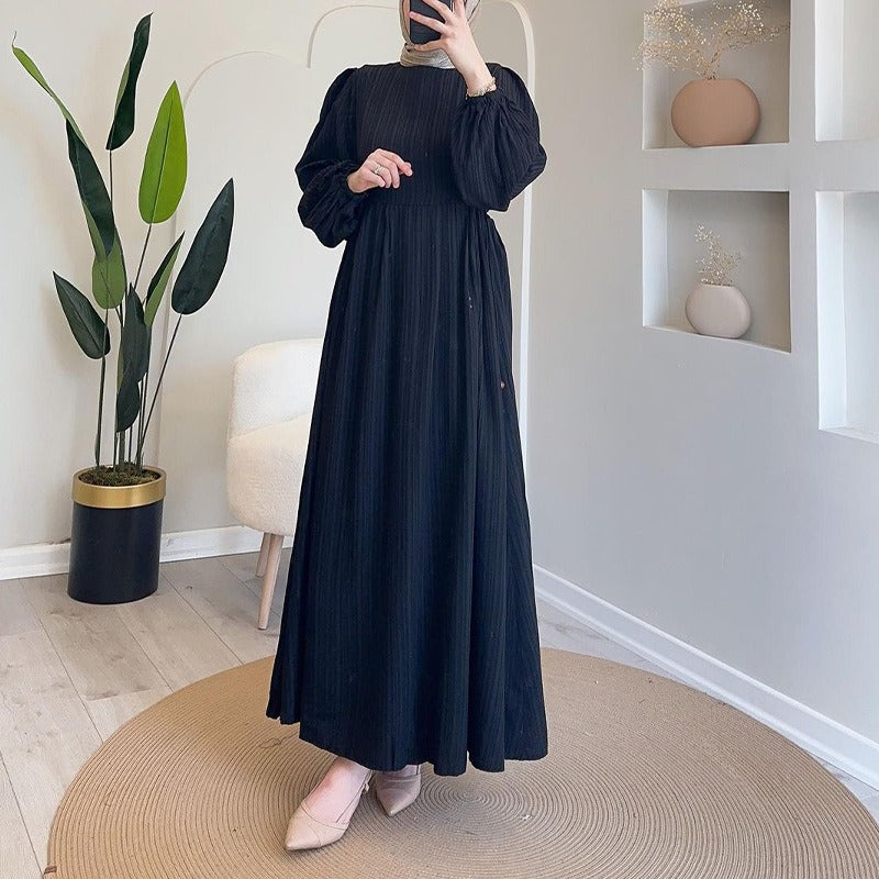 Damen Maxikleid mit strukturiertem Design und Puffärmeln Drune