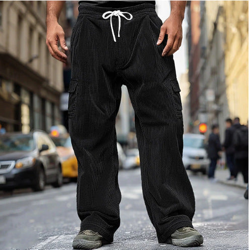 Herren Cord-Optik Cargo-Jogger mit Tunnelzug, elastischem Bund und aufgesetzten Klapptaschen Drune