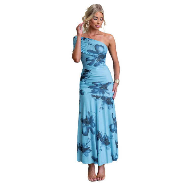 Damen Off-Shoulder Maxikleid mit floralen Akzenten und gerafftem Design Drune