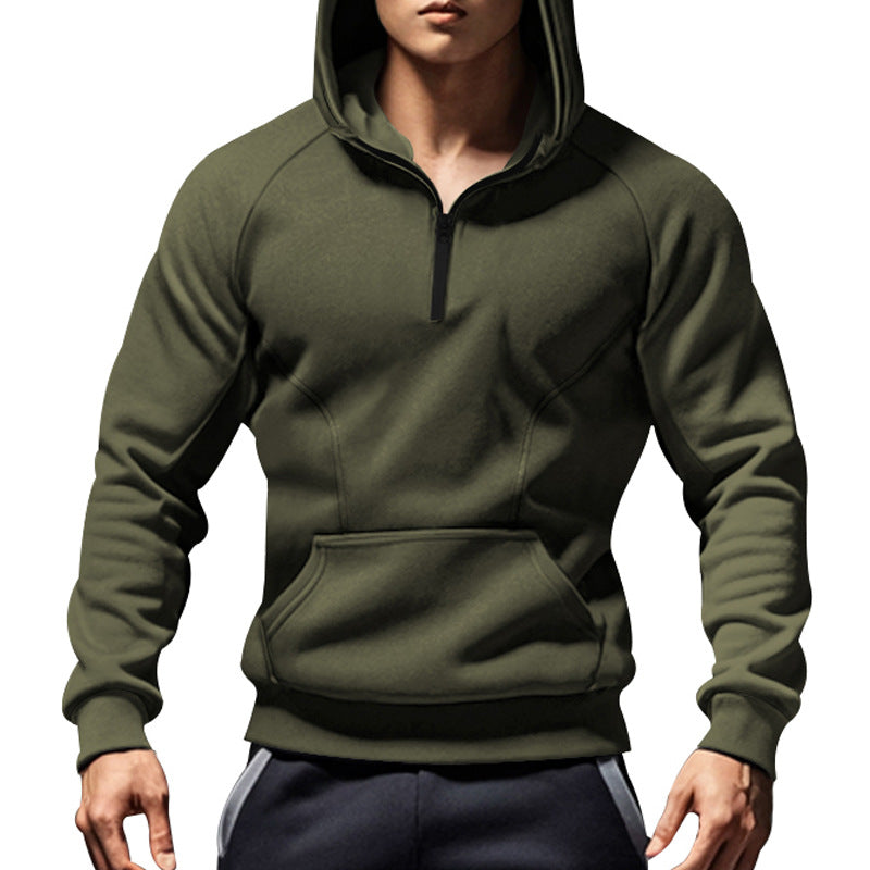Herren nan sportliches Kapuzensweatshirt mit kurzem Frontreißverschluss ergonomischem Raglanschnitt und Kängurutasche Drune