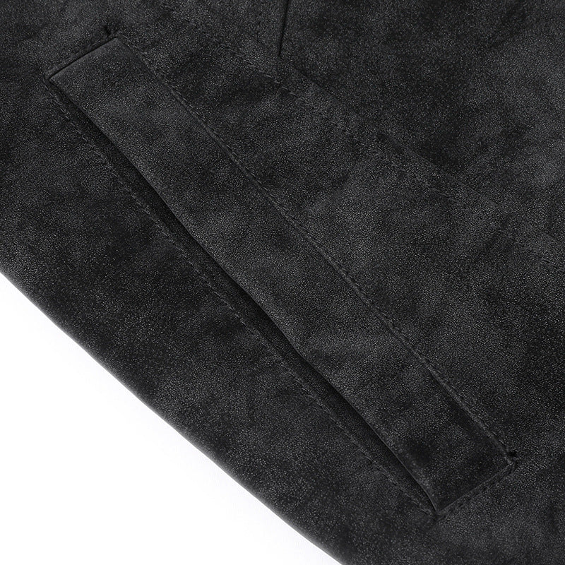 Herren  Faux-Suede Strukturierte Stehkragen-Zip-Jacke mit schrägen Brusttaschen Drune