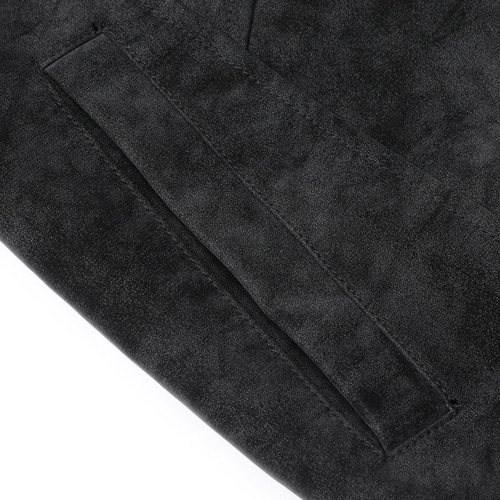 Herren  Faux-Suede Strukturierte Stehkragen-Zip-Jacke mit schrägen Brusttaschen Drune