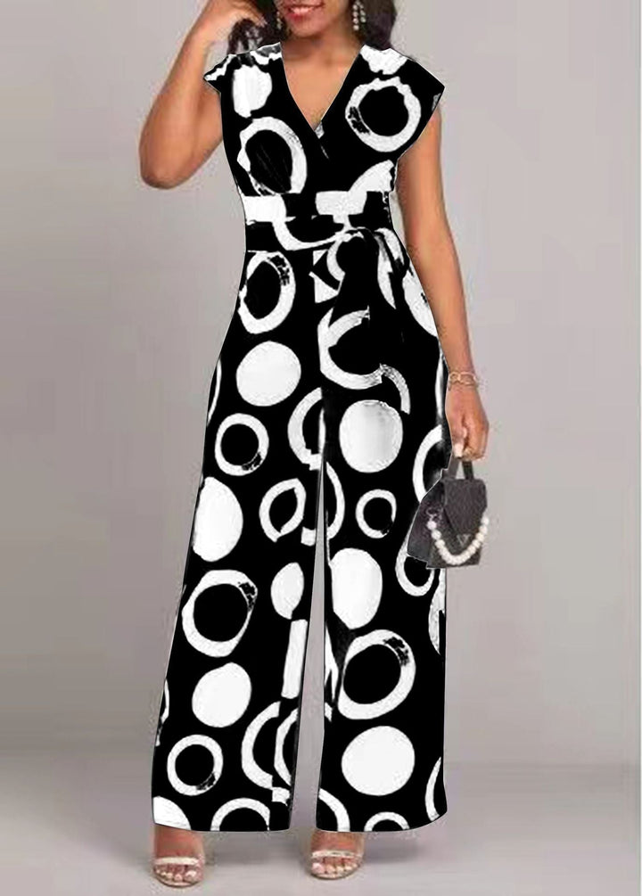 Damen Jumpsuit mit modernem Kreismuster und Taillengürtel Drune