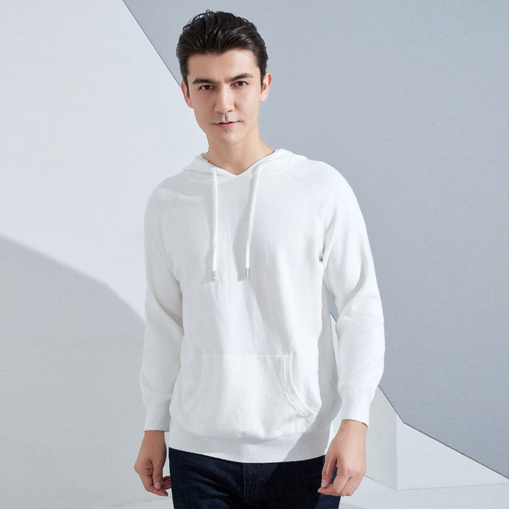 Herren Leichter Kapuzen-Feinstrickpullover mit Kängurutasche und Raglanärmeln Drune