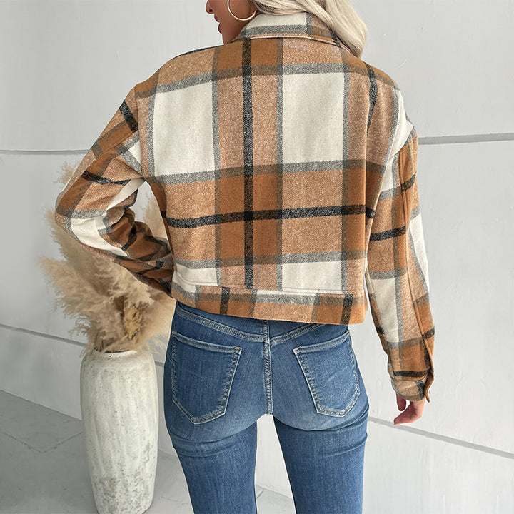 Damen cropped Karo-Jacke mit praktischen Taschen und modischen Details Drune
