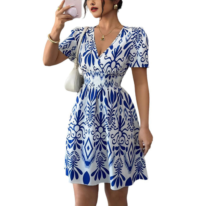 Damen Sommerliches Mini-Kleid mit elegantem V-Ausschnitt und floralen Mustern Drune