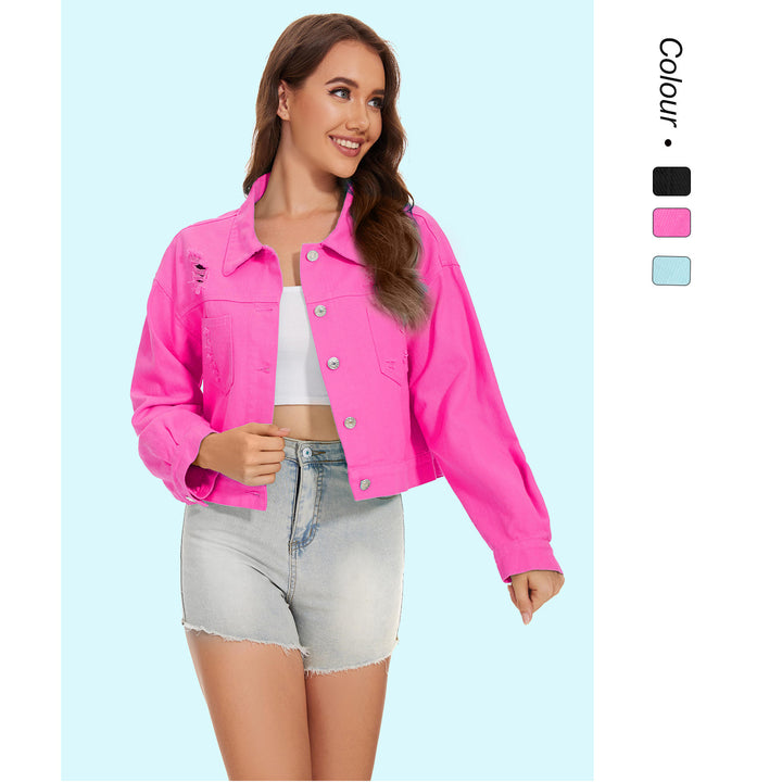 Damen Jeansjacke im lässigen Crop-Style mit fransigen Details Drune