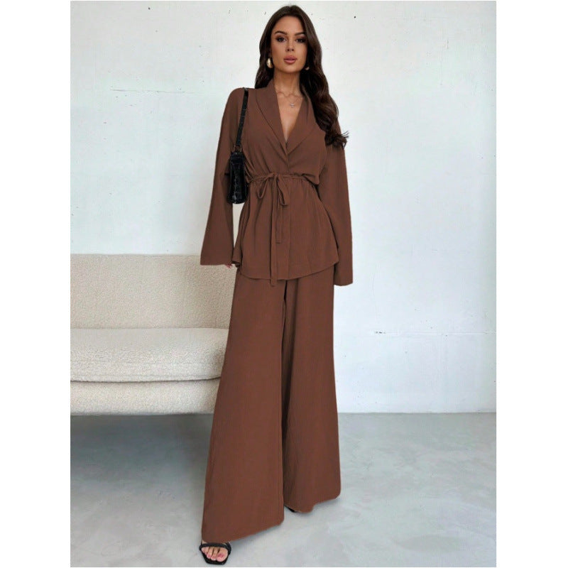 Damen Eleganter Wickel-Jumpsuit mit weitem Palazzo-Bein Drune