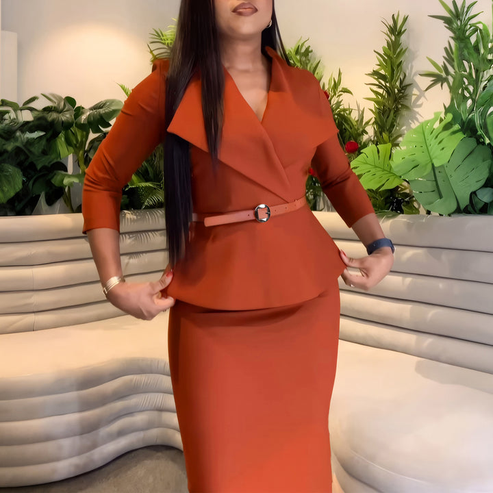 Damen stilvolles Business Kleid mit abnehmbaren Gürtel Drune