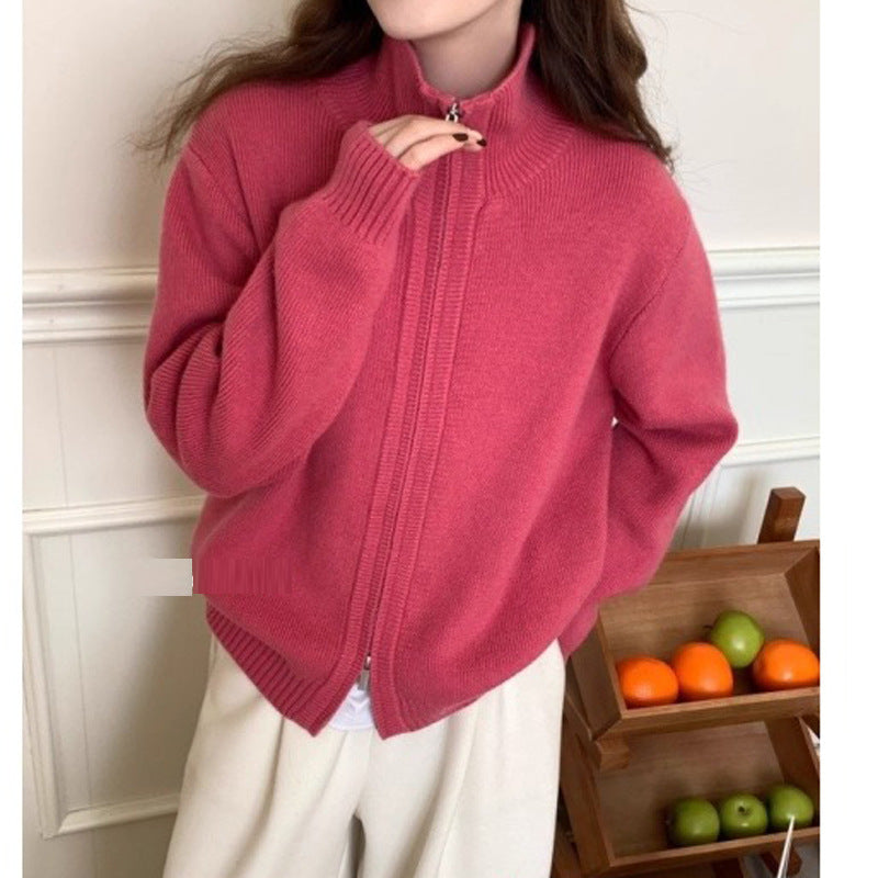 Damen Modische Strickjacke mit leichtem Reißverschluss Drune