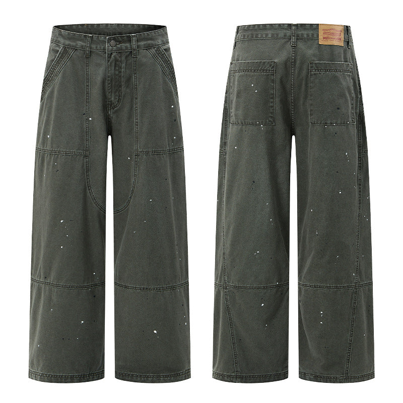 Herren Weitgeschnittene Utility‑Palazzo‑Hose aus schwerem Baumwoll‑Twill mit ergonomischen Knieabnähern Drune