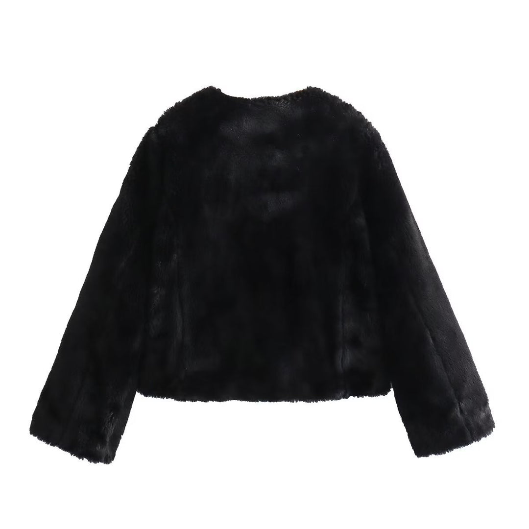 Damen Kurz geschnittene Teddyjacke mit Knebelverschlüssen und aufgesetzten Taschen Drune