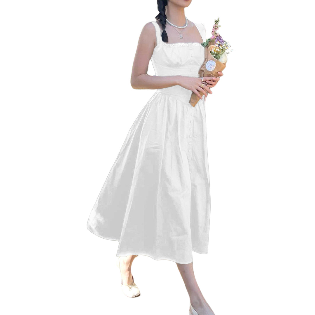 Damen Maxi-Kleid mit knöpfbarem Oberteil und schwingendem Rock Drune