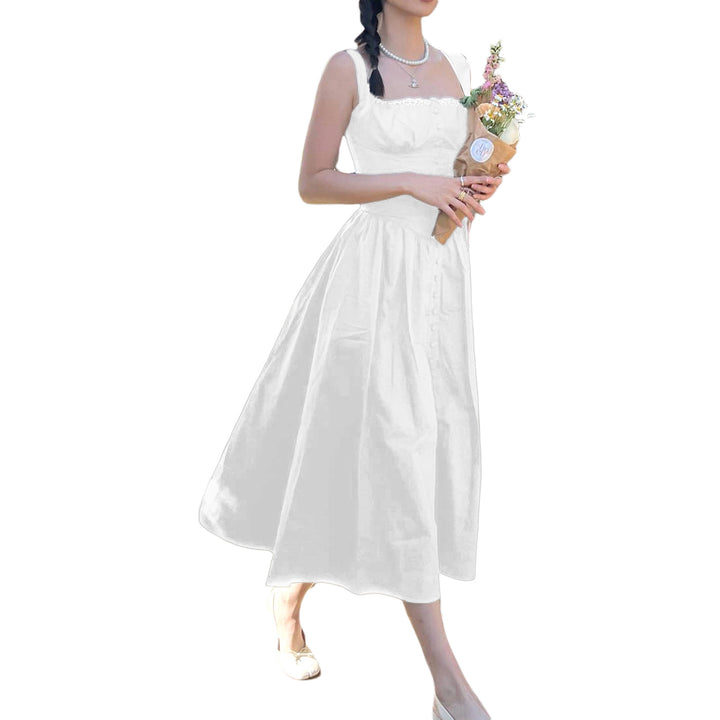 Damen Maxi-Kleid mit knöpfbarem Oberteil und schwingendem Rock Drune