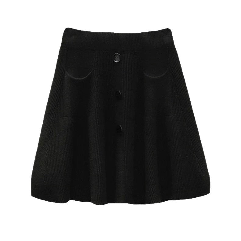 Damen Eleganter Strickrock mit Knöpfen Drune