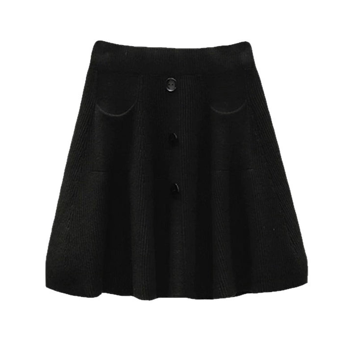 Damen Eleganter Strickrock mit Knöpfen Drune