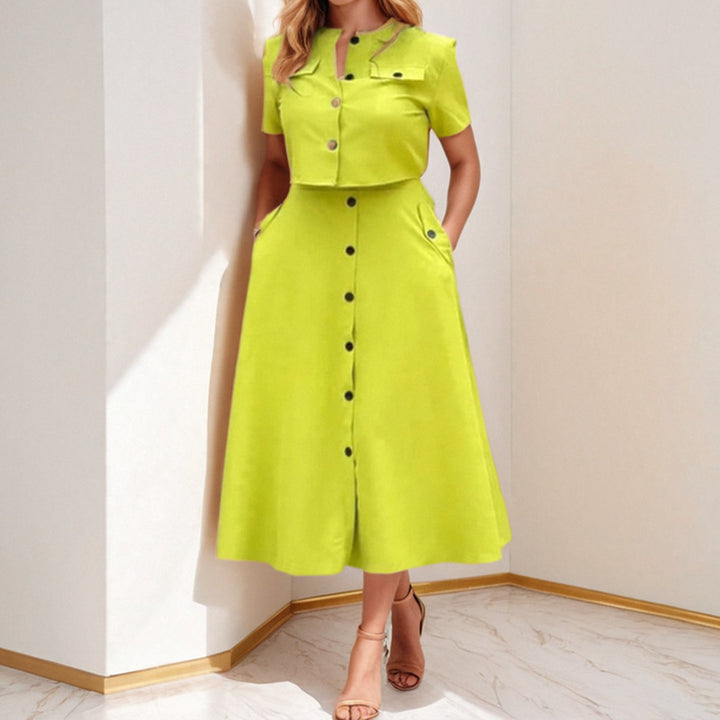 Damen Zweiteiliges Kleid mit kurzer Jacke und taillierter Midilänge Drune