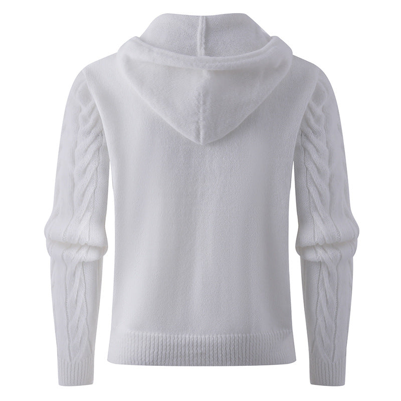 Herren Strukturiertes Zopfmuster-Kapuzenpullover mit Knopfleiste Drune