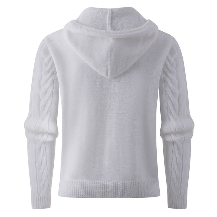 Herren Strukturiertes Zopfmuster-Kapuzenpullover mit Knopfleiste Drune