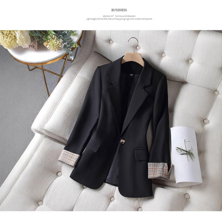 Damen klassische Blazerjacke mit ausgefallenen Ärmelaufschlägen Drune