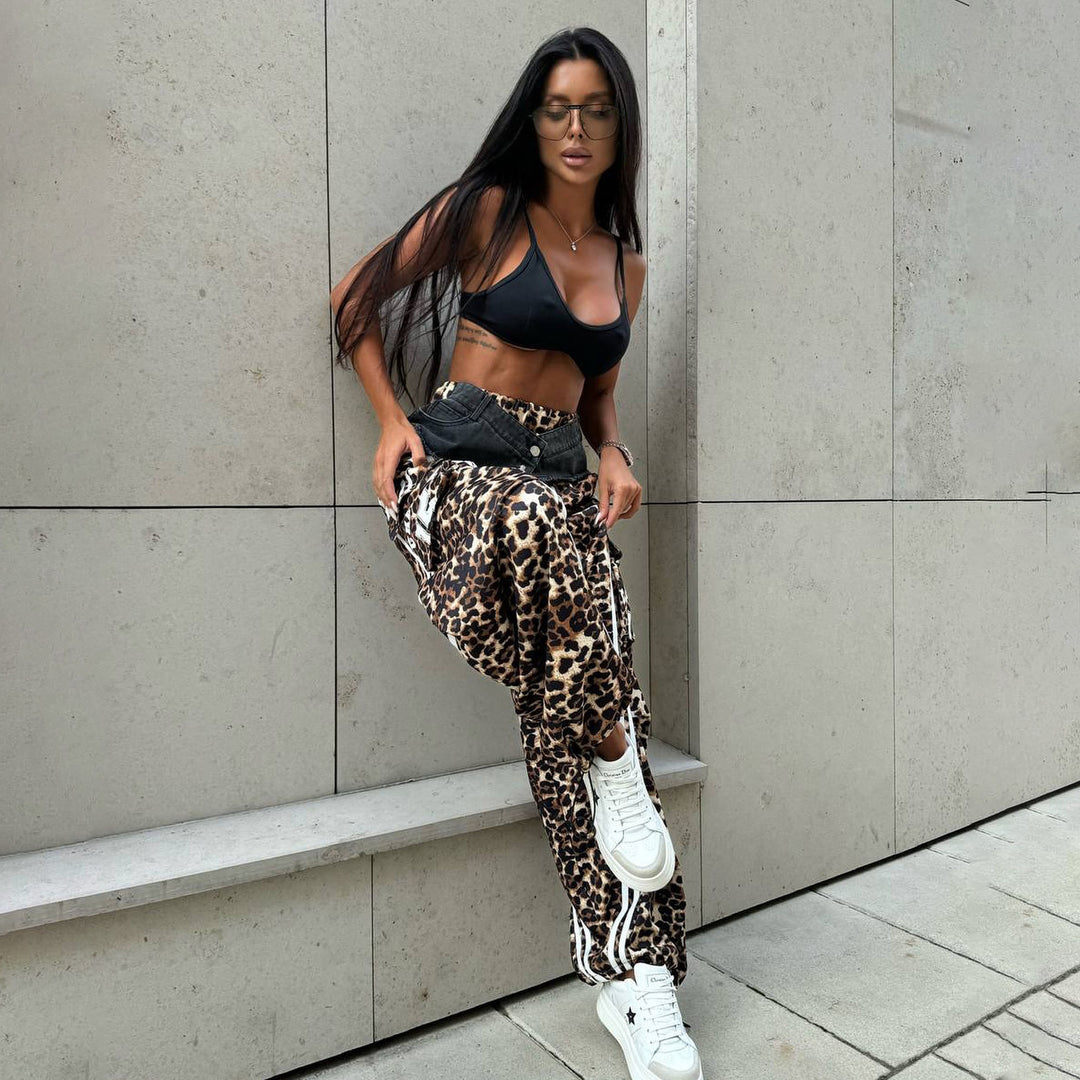 Damen Lässige und luftige Leopard Druck Freizeithose Drune