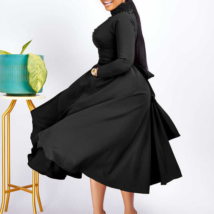 Damen elegantes Maxikleid mit kunstvoller Perlenverzierung und tailliertem Design Drune