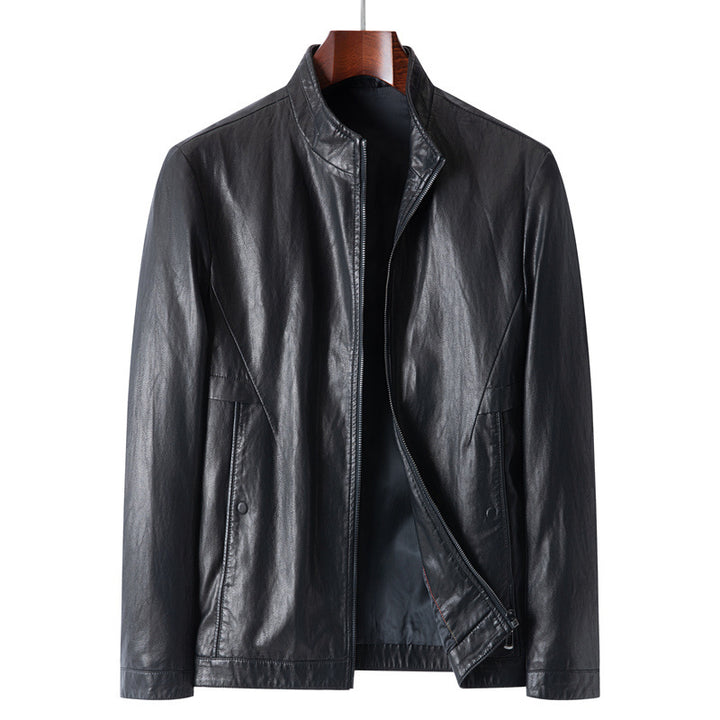 Herren Schmale Blouson-Lederjacke mit Stehkragen und verdecktem Reißverschluss Drune