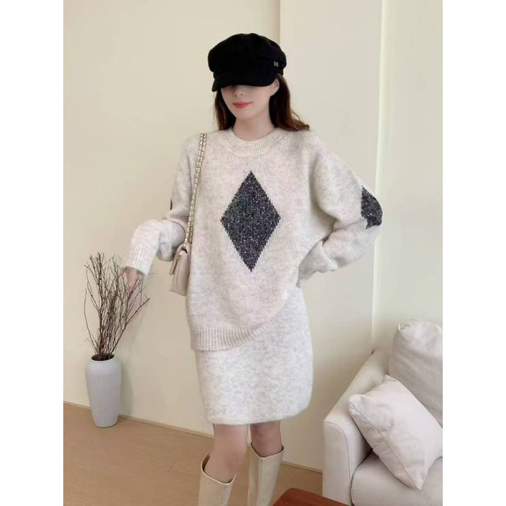Damen Strickpullover mit elegantem Diamantmotiv und gemütlichem Schnitt Drune
