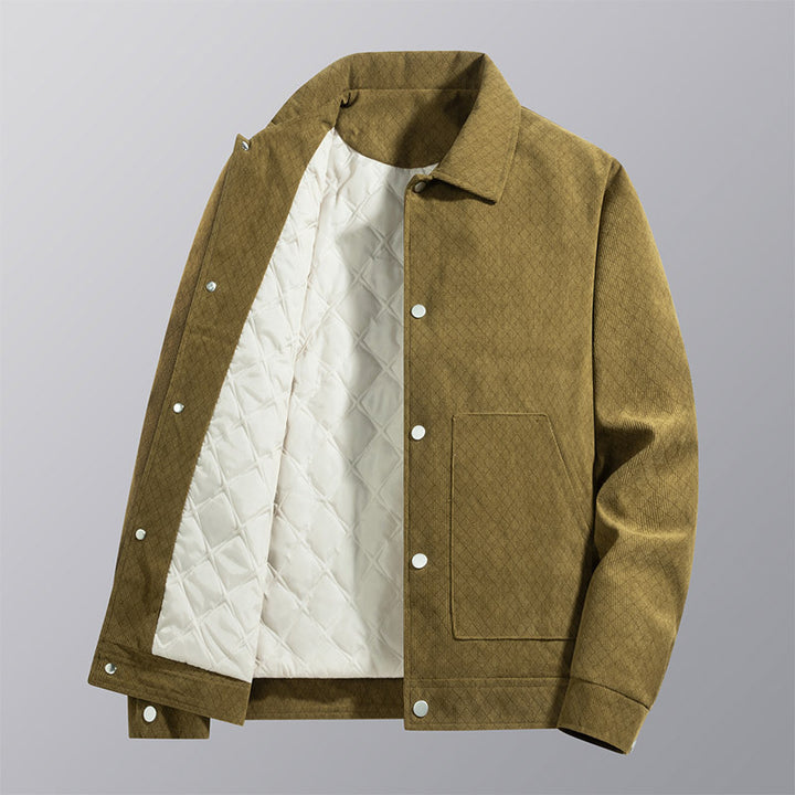 Men's  quilted-lined corduroy overshirt jacket with snap front and patch pockets Drune