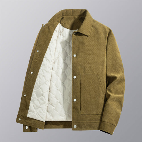 Men's  quilted-lined corduroy overshirt jacket with snap front and patch pockets Drune