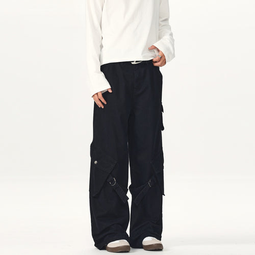 Herren Ultraweite Canvas-Cargohose mit D-Ring-Gurtsystem und multiplen Pattentaschen Drune