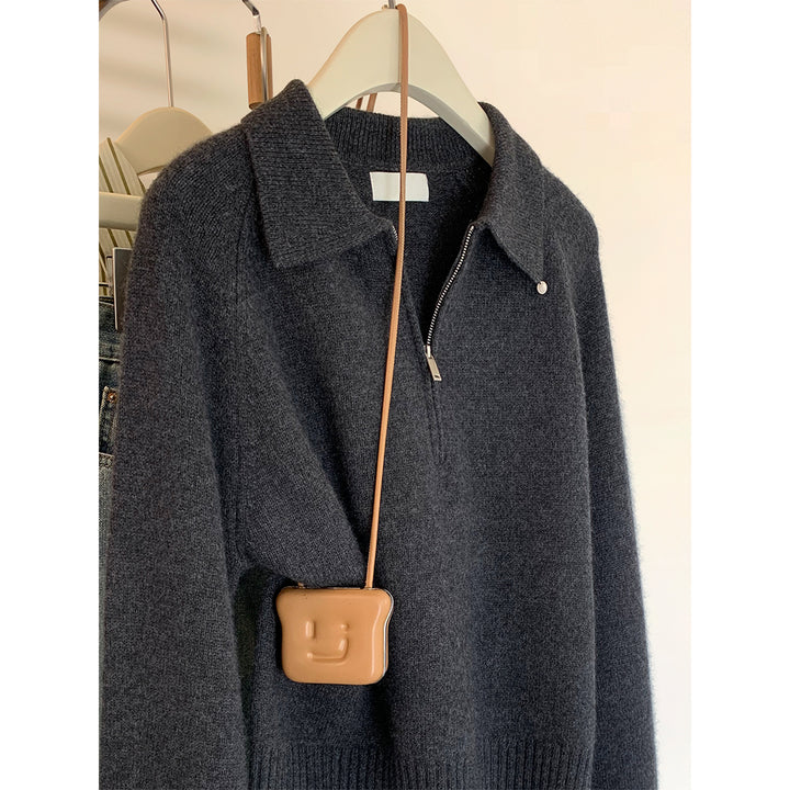Damen Modischer Pulli mit Stehkragen und Reißverschluss Drune