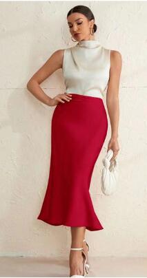 Damen eleganter Midirock mit sanftem Schnitt und hohem Bund Drune