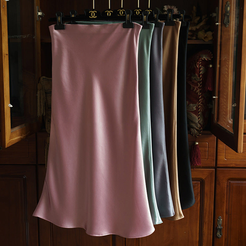 Damen Taillenhoher Midirock aus Satin-Bias mit seidig-glänzendem Fall Drune