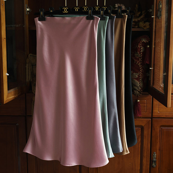 Damen Taillenhoher Midirock aus Satin-Bias mit seidig-glänzendem Fall Drune